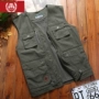 Vest nam ngoài trời trung và già bông nhiều túi mùa xuân và mùa thu vest vai cỡ lớn cha mùa thu chụp ảnh câu cá vest khoác nam