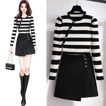 Hepburn wind temperament goddess fan fried street wear suit female autumn fashion foreign atmosphere Age royal sister light mature style two sets