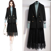 Light familiar style temperament Imperial sister suit fashion elegant goddess thin suit skirt autumn two-piece set