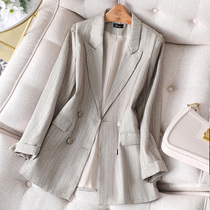 Suit jacket female spring autumn 2021 new non-bronzed advanced design feeling small crowdstriped chic casual temperament fashion