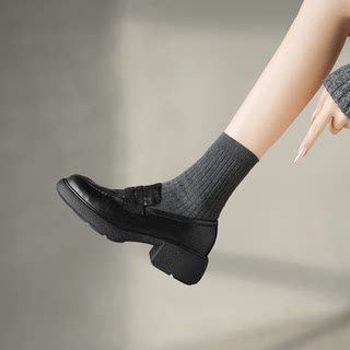 Running Around Won'T Tire You Out! soft sole ! Retro Jk British-Style College Velvet-Lined Round-Toe Flats, Genuine Leather Thick-Soled Loafers for Women