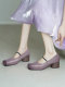 Original Taro Purple Horse Leather Pig Nose Fashion Ballet Shoes for Women, Mid-Heel Single Shoes to Match Skirts, High-Heeled Mary Janes