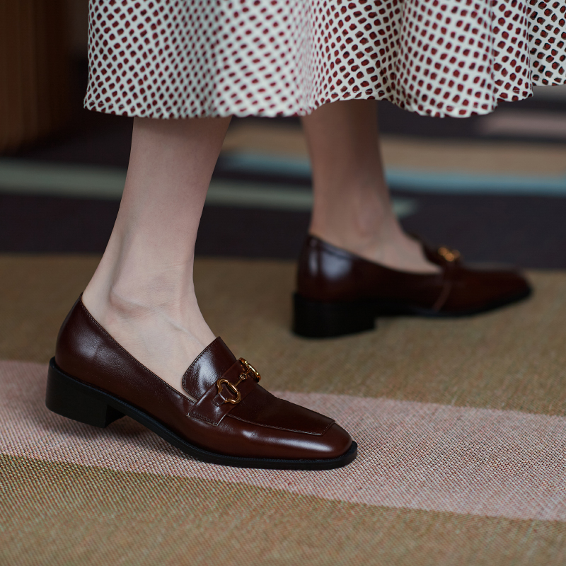 Coarse heel Single shoes Women Inn Wind Foot Pedal Women Shoes Spring Autumn New 100 Lap Breathable Square Head Deep Mouth Heel Lefu Shoes