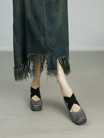 French-Style Stunning Washed Horsehide Mary Jane Shoes Paired with Skirts, Women's Shoes, Purple Pig Nose Ballet High-Heeled Shoes for Women