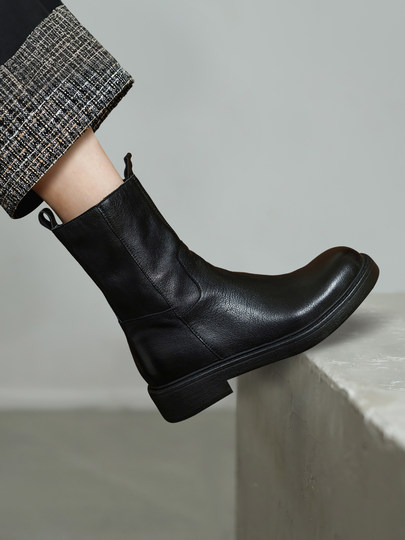 Highly Recommended! Super Soft Sole Calfskin Leather Martin Boots for Women, British Style, Size 40, Vintage Genuine Leather Mid-Heel Chelsea Short Boots