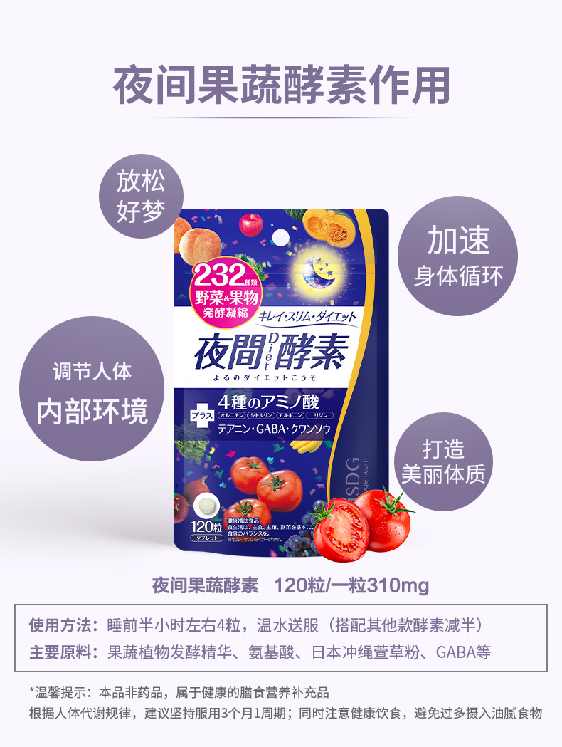 日本ISDG 夜间酵素 232种果蔬 120粒*2袋 图2