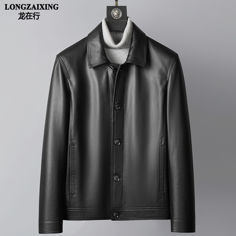 Spring Autumn Henning Genuine Leather Leather Clothing Men's Head Layer Calf Leather Collar Short Leather Jacket Business Casual Single Layer Leather Jacket