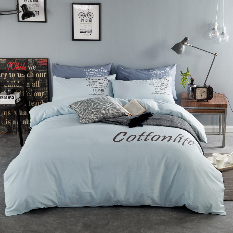 Summer solid color 1 8m cotton four-piece set simple cotton 2 0m double bed sheet quilt cover bedding bedding