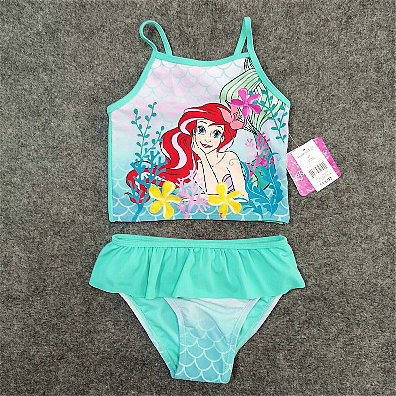 Foreign Trade Girl Two Pieces of Sun-Protection Swimsuit Cute Cartoon Mermaid Girl Swimsuit Children's Baby Swimsuit