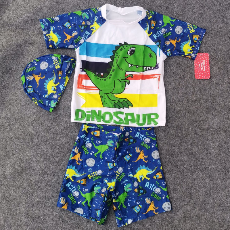 Boy's swimsuit split three pieces of surfer suit baby summer short sleeve cartoon cute dinosaur sun dry swimsuit