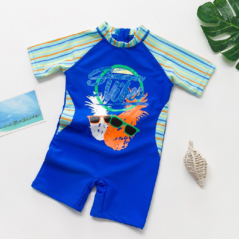 Foreign trade Children's bathing suit boy with a flat corner, baby boy cute boy Summer short sleeve sunscreen speed dry surf