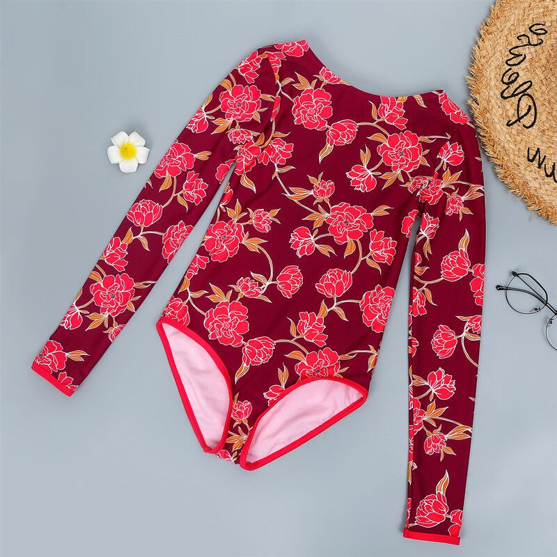 Export foreign trade girls long sleeves swimsuit in the big boy 7-16 girls flower color sunscreen quick-drying student surf suit