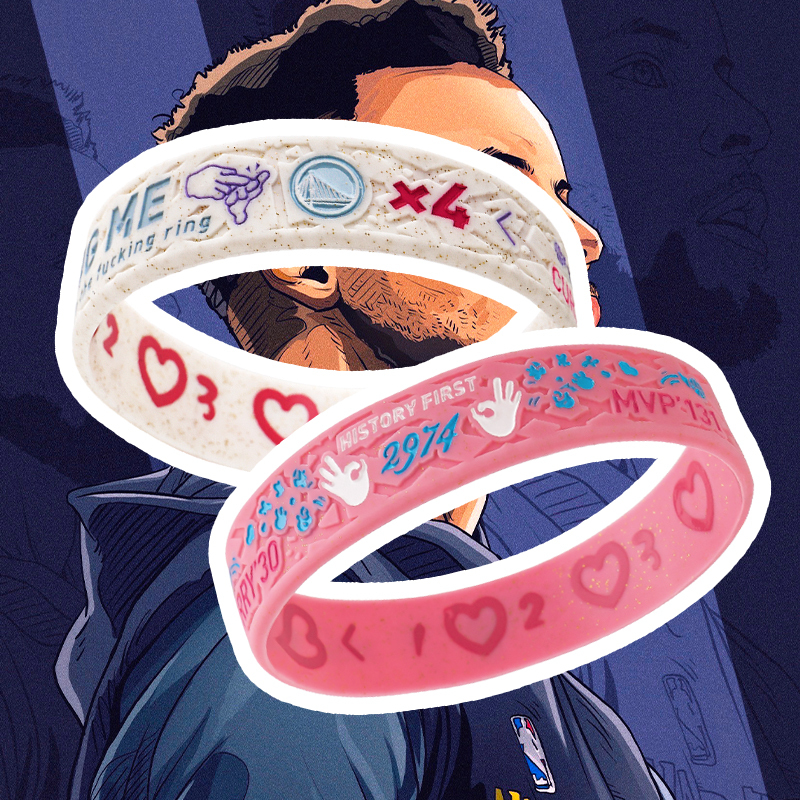 Kiss Pink Curry Wristband Men's Golden State Warriors Four-Time Champion Silicone Basketball Wristband Running Sports Anti-Sweat Wristband