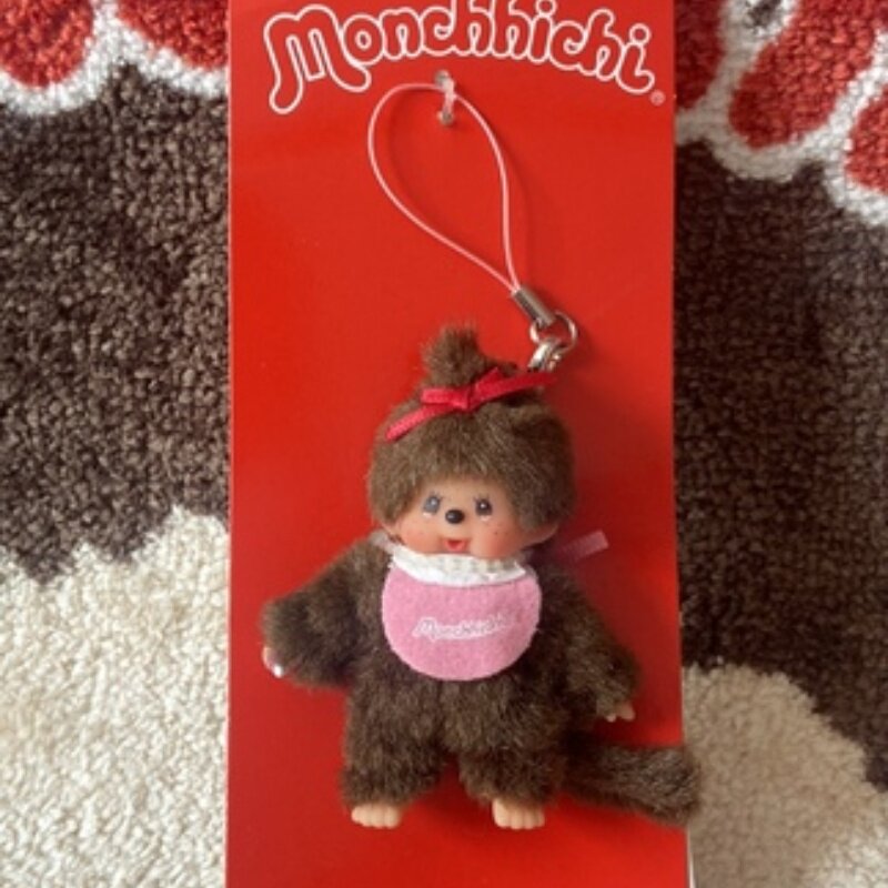 Moe Funny Monchhichi Meng Qiqi Japanese Genuine Basic Red Bib Powder Bib Men's and Women's Pendant in stock