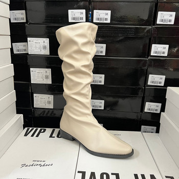 Foreign trade original export fashion women's boots european and american retro square toe low heel pleated but not knee high boots