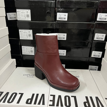 Original export foreign trade fashion women's boots european and american winter square toe thick high heel side zipper short boots