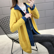 Trung dài giả hai mảnh đan cardigan 2020 đầu xuân mới Hàn Quốc phiên bản của phụ nữ loose-fitting áo khoác áo len thủy triều của phụ nữ