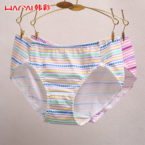 4-piece Han Cai womens underwear cotton medium low waist breifs stripe print hip Korean version of womens shorts head