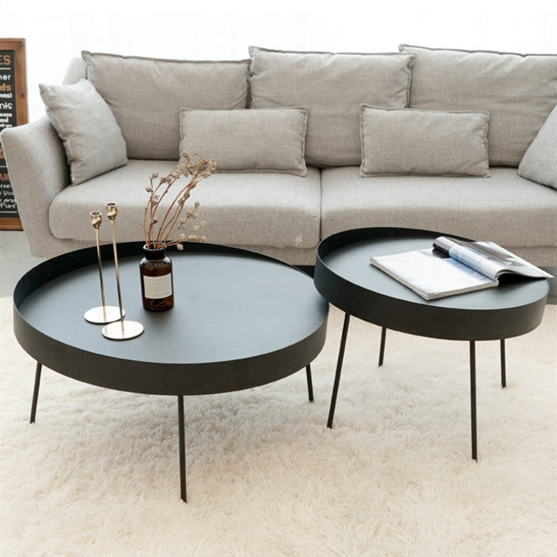 Nordic Danish round tea table minimalist iron art industrial wind living room creative furniture light lavish loft black small round table-Taobao