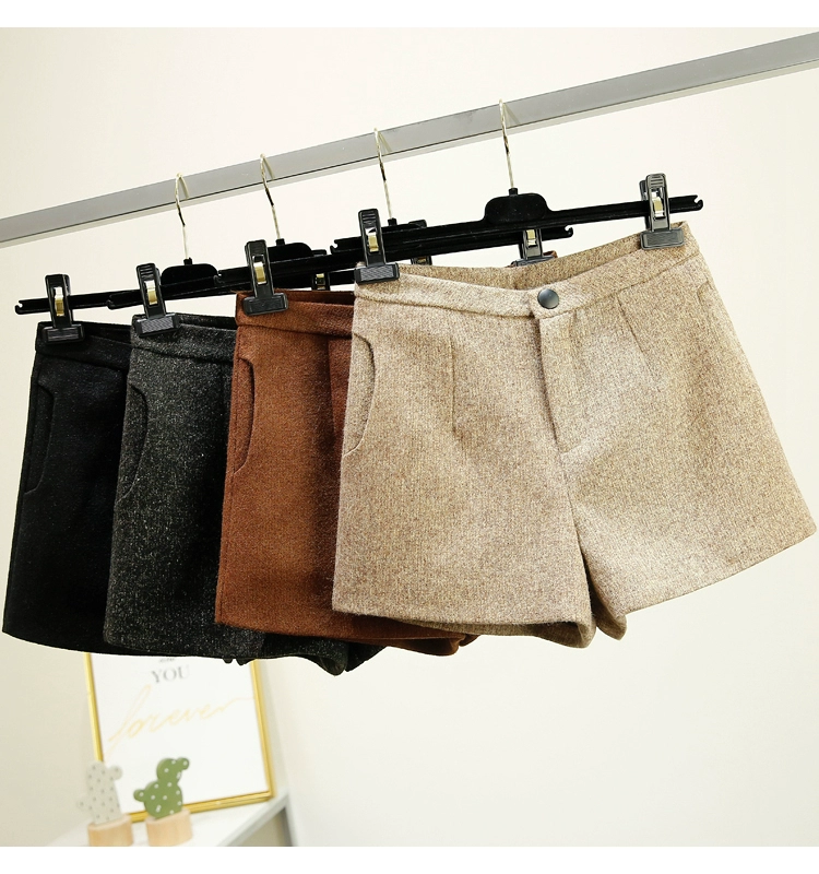 Phiên bản Hàn Quốc của quần short len ​​cạp cao nữ mùa thu đông 2018 mới sinh viên mặc bốt đế xuồng đế rộng