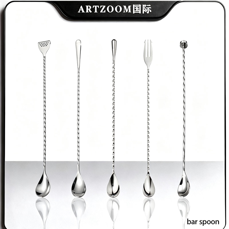 Artzoom International Three-Pronged Fine-Thread Bar Spoon Raindrop Feather Cocktail Stick Premium Grade Four Times Polished Stirring Spoon