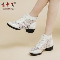 Yizhongfei 2024 summer new dance shoes mesh square dance shoes womens genuine leather soft sole modern sailor dance shoes