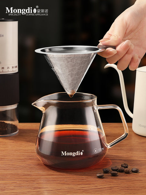 Mongdio Coffee Filter Cup Stainless Steel Hand-Brewed Coffee Filter Funnel High-Density Filter Cup Filter Paper-Free Filter Set