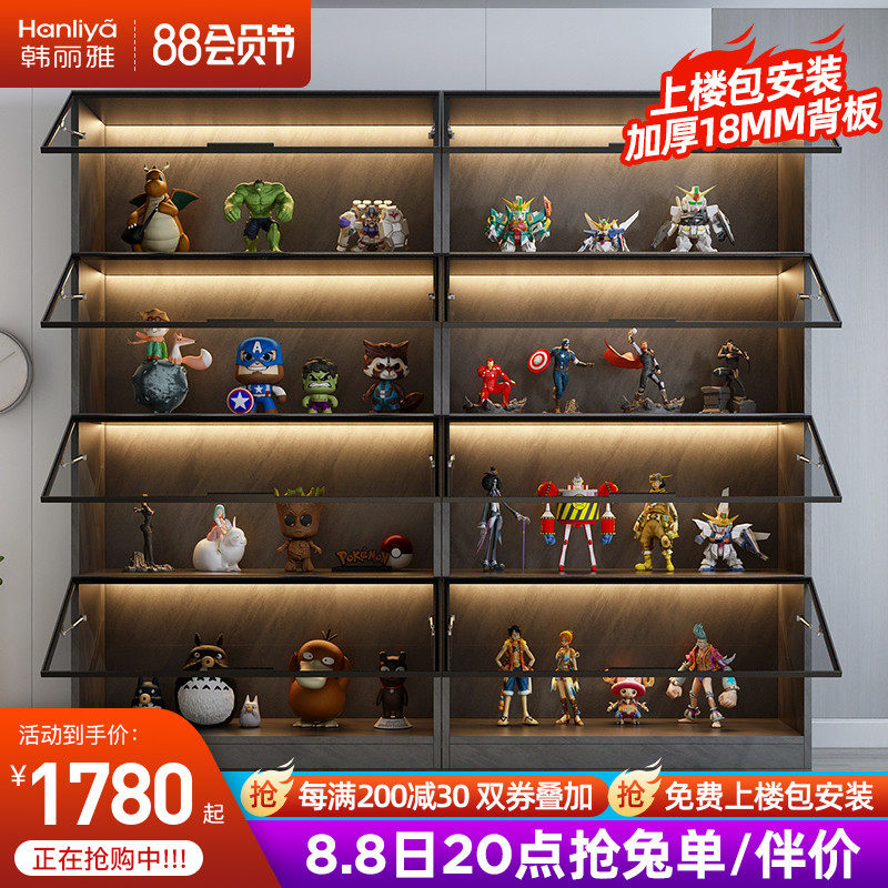 Model model display cabinet glass door solid wooden Lego statue display cabinet contains storage custom hydraulic bookcase