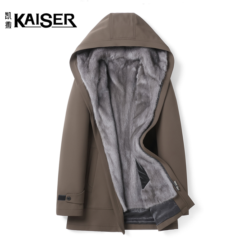 Caesar Parka Men's Mink Fur Lined Imported Full Mink Mid-Length Hooded Leather Coat with Fur Integrated Thickened Jacket Caesar Parka Men's Mink Fur Lined Imported Full Mink Mid-Length Hooded Leather Coat with Fur Integrated Thickened Jacket