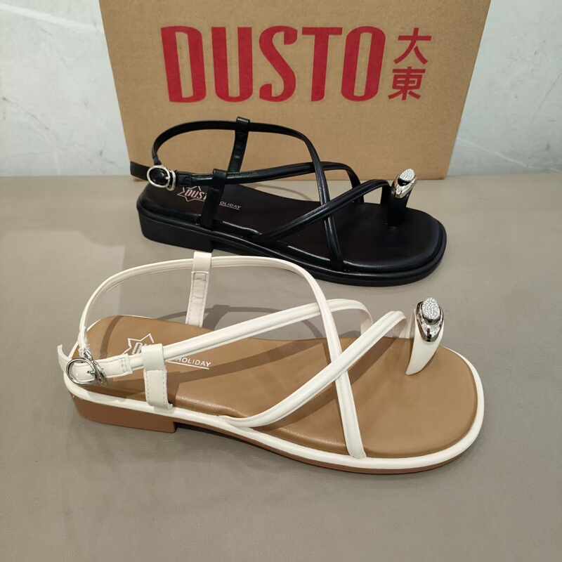 Dadong Women's Sandals 2025 Summer New Fashion Casual Casual Easiest for Match Plaid Strap Toe Sandals 1106