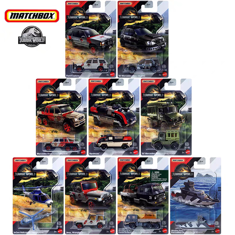 Matchbox Jurassic World 4 Rebirth Movie-Style Alloy Car Mercedes Patrol Boat Toy Children's Model