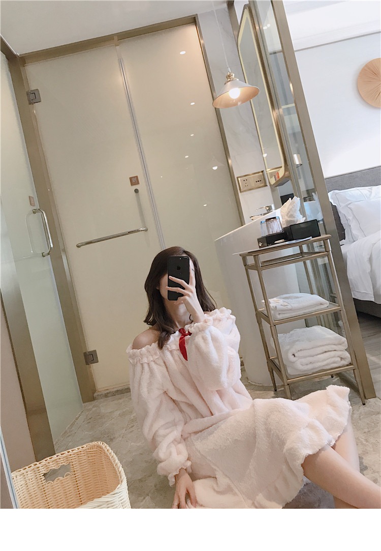 Áo ngủ nữ mùa đông dễ thương san hô lông cừu dài đồ ngủ dày phụ nữ mùa thu và mùa đông flannel công chúa gợi cảm dịch vụ nhà gió ao ngu dep quyen ru