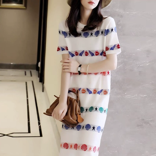 Летнее трикотажное дизайнерское трикотажное платье для отдыха, юбка, французский стиль, изысканный стиль, тренд сезона