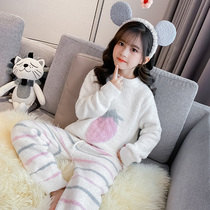 girls' winter pajamas new Korean style middle aged children's warm ocean air half fleece casual home clothing autumn two-piece set