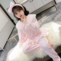 children's pajamas autumn winter girl flannel thickened little girl winter suit coral fleece middle and large children's home clothing