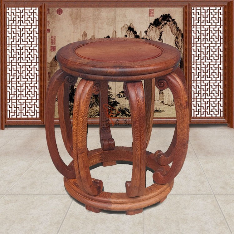 Myanmar Flowers Pear Wood New Chinese Style Drum Stool Solid Wood Round Bench Casual Stool Table Bench Kid Bench