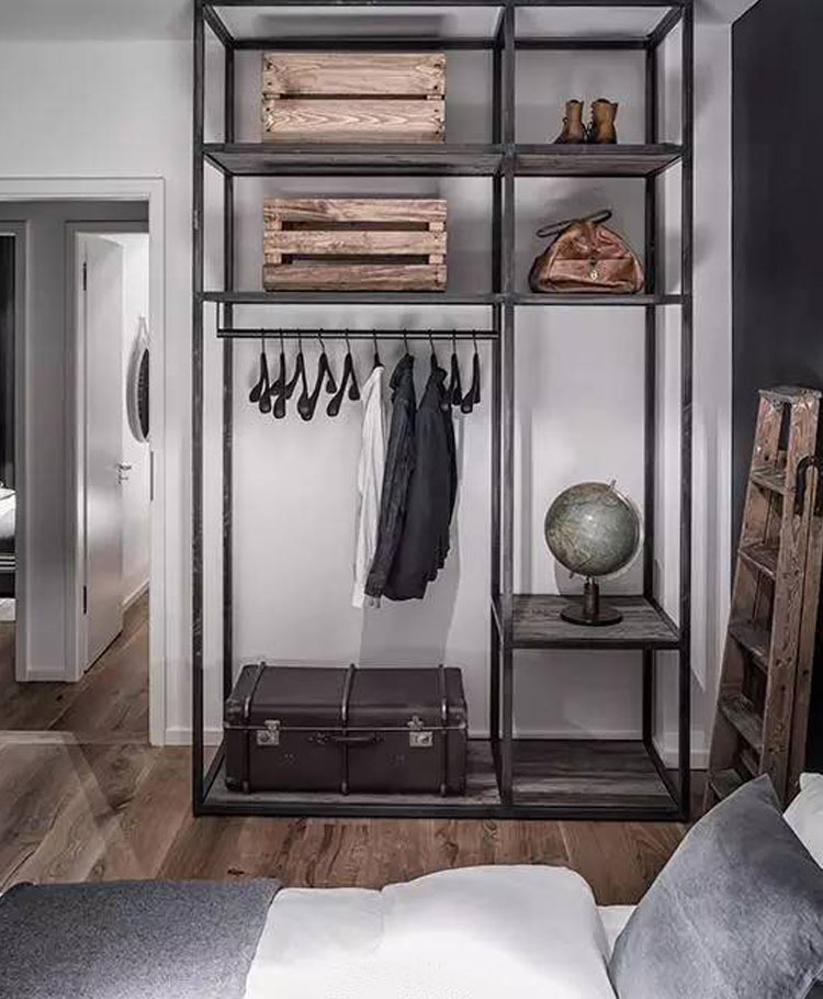 American country industrial style wrought iron solid wood hanger rack clothing store coat display rack wardrobe clothing rack