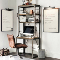 American LOFT wrought iron solid wood shelf creative retro desk bookshelf personality study room with drawer computer desk
