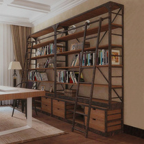 LOFT style antique do old solid wood wrought iron study cabinet Nordic bookcase bookshelf rack display cabinet finishing rack