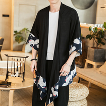 Summer and autumn Chinese style cotton and linen cardigan Hanfu mens ancient style long windbreaker retro cloak mens thin coat tide