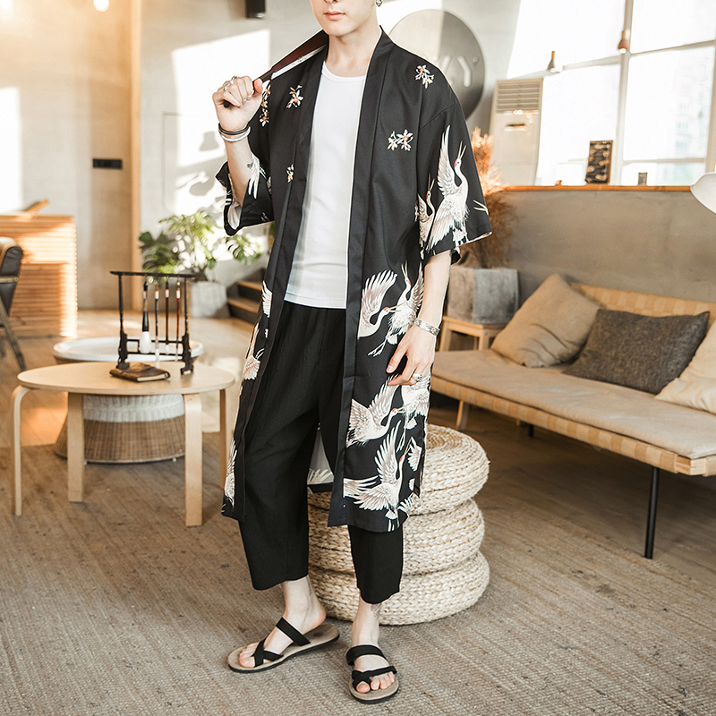 Mùa hè áo khoác mỏng nam áo gió dài loose-fitting lớn mã cardigan chống nắng Trung Quốc gió cổ đường áo choàng