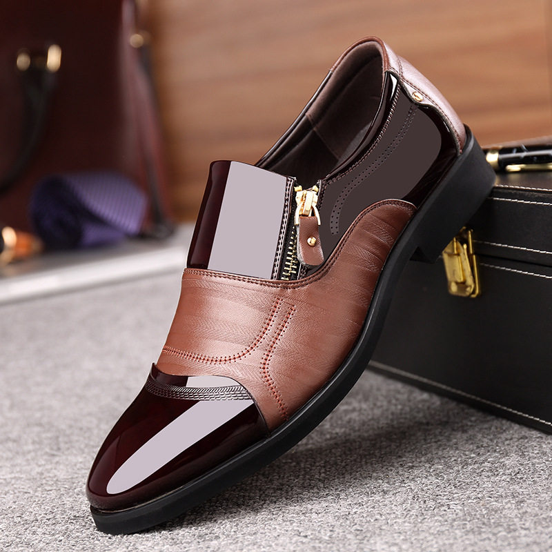 Men's leather shoes Korean version trendy men 100 lap Inn brown pointed lace business casual leather shoes positive dress leather shoes