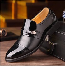Mens business formal leather shoes leather round toe British casual breathable black hollow work set-up soft-soled leather shoes