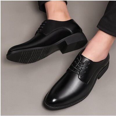 Men's leather shoes, men's genuine leather dress, British Korean version, business casual shoes, plus velvet, breathable inner heightened black men's shoes - Taobao