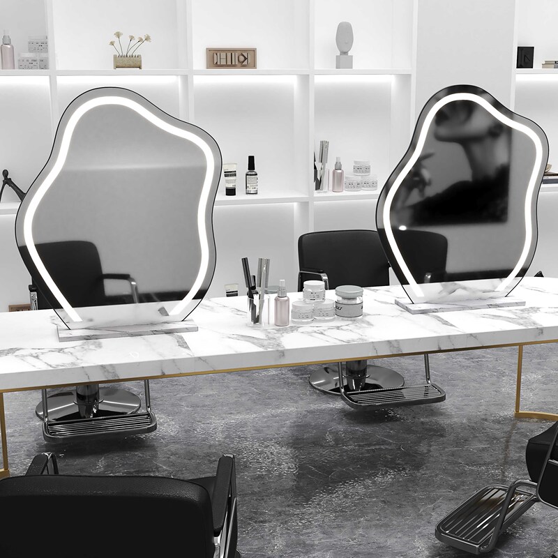 Double-Sided Cloud Mirror Tabletop Marble Makeup Mirror with Light Led Smart Mirror Hair Salon Double-Sided Mirror Perm and Dye Area Mirror