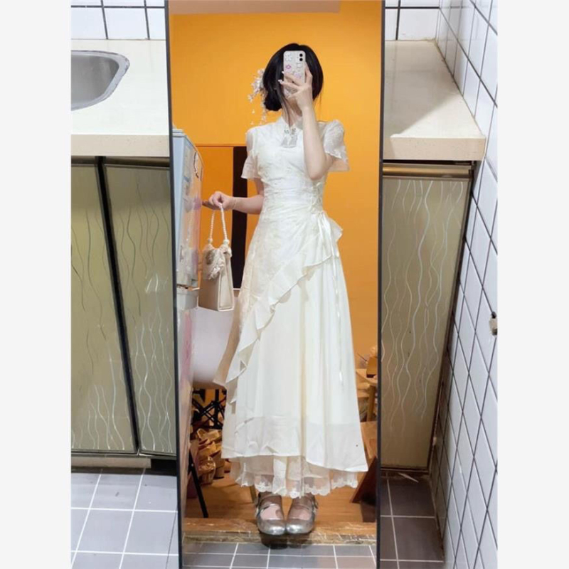 2026 Retro Style New Chinese-Style Improved Cheongsam Dress Fairy-Like Petite Waist-Slimming Hanfu Long Dress