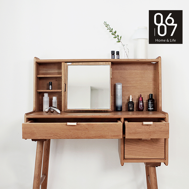 0607) Charlotte dressing table cherry solid wood bedroom retro dressing table with mirror Nordic small apartment