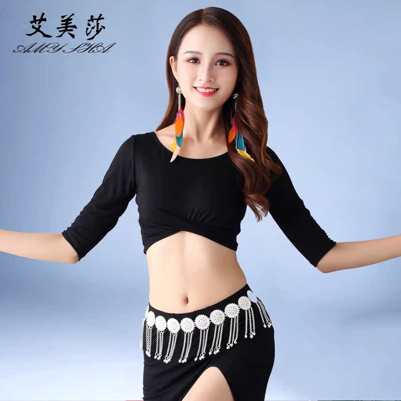 Belly dance practice suit tops 2021 new female beginner Modal short sleeves sexy versatile summer