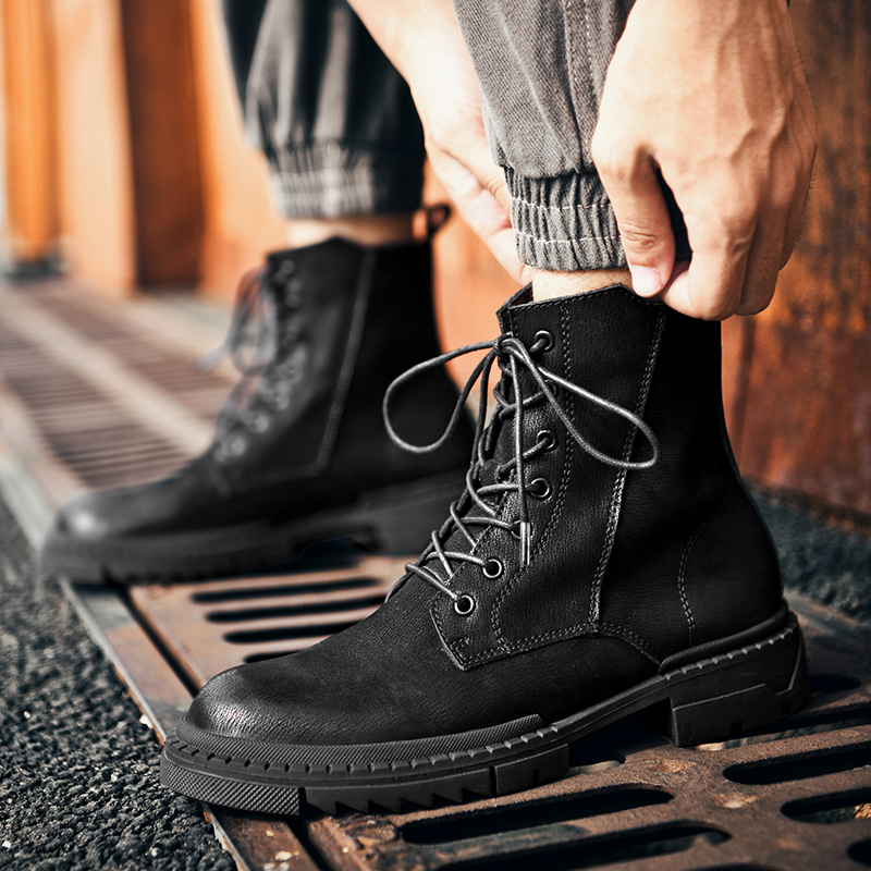 ins Martin boots male high cylinder tooling boot genuine leather Inlenty wind medium cylinder locomotive leather boots 2022 new male boots