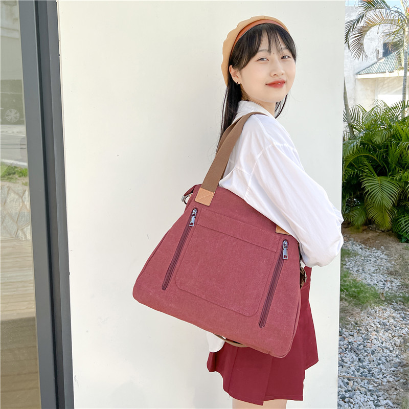 New Youth Square Canvas Single Shoulder Bag Pull Chain Cross Section Casual Pure Color Single Shoulder Diagonal Satchel Work Life Special Bag